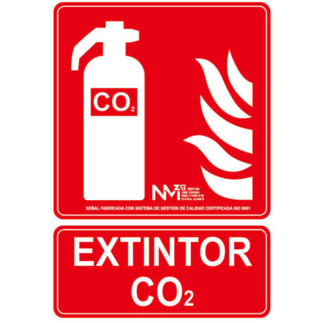 Señal de extintor CO2 contra incendios luminiscente SEKURECO 210 x 300 mm Clase A (PVC 1 mm) (1/2)