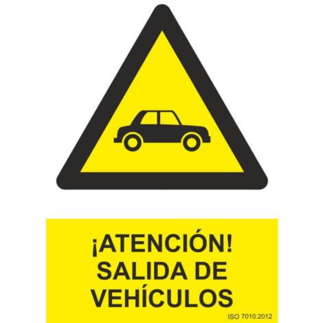 Señal industrial ¡Atención Salida de Vehículos SEKURECO 150 x 200 mm ADHESIVOS DE VINILO