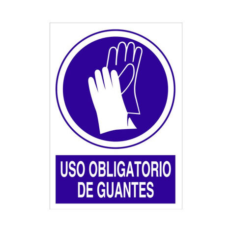 Señal de obligación pictograma y texto Uso obligatorio de guantes Poliestireno 210X148 mm