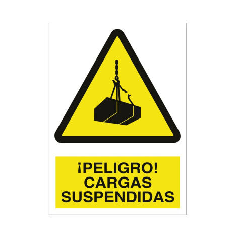 Señal advertencia ¡Peligro cargas suspendidas Poliestireno 297X210 mm