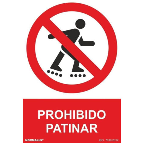 Señal de Prohibido Patinar (texto y pictograma) SEKURECO 600 x 800 mm PVC 3 mm