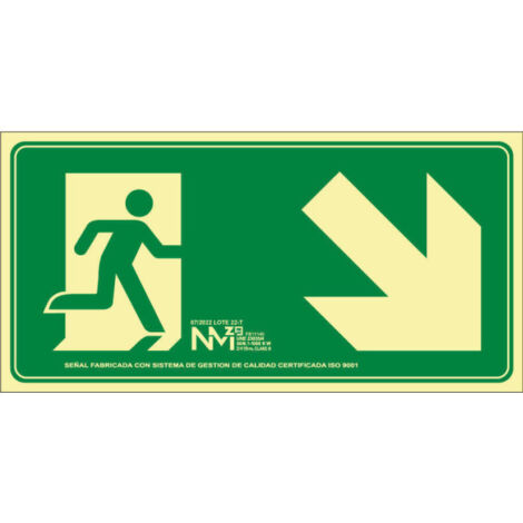 Señal de evacuación escalera derecha abajo (solo pictorama) Luminiscente Gran Formato SEKURECO 632 x 316 mm CLASE B (PVC 0'7mm) (1/2)