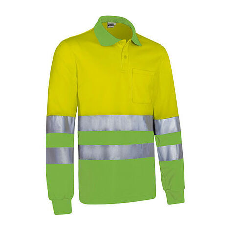 Polo térmico de Alta Visibilidad bicolor de manga larga y bolsillo VALENTO SNAKE 3XL Amarillo fluor / Verde manzana (1/3)