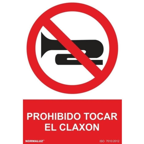 Señal de prohibido tocar el claxon (texto y pictograma) SEKURECO 800 x 1200 mm PVC 3 mm