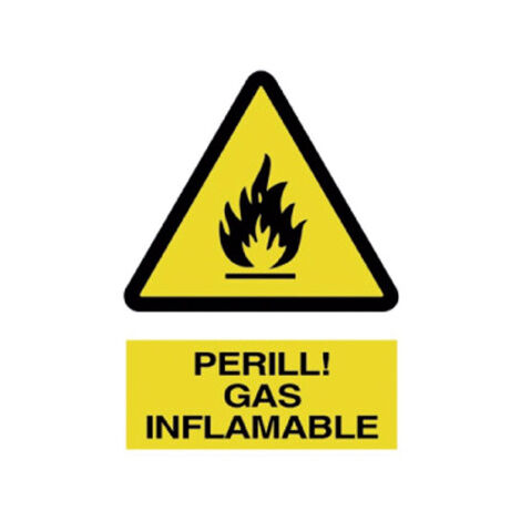 Señal en catalán: Perill gas inflamable (texto y pictograma) 297X210 mm (1/2)