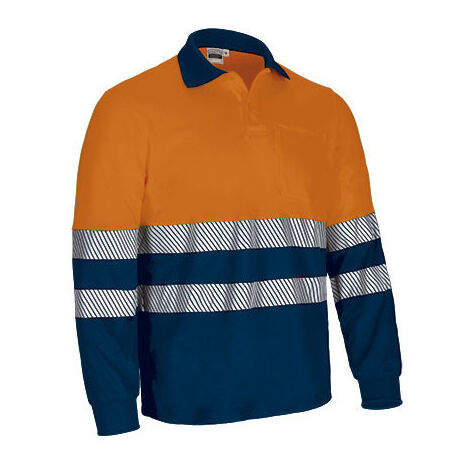 Polo térmico de Alta Visibilidad bicolor de manga larga y bolsillo VALENTO ALBURY S Naranja flúor / Azul marino orión (1/3)