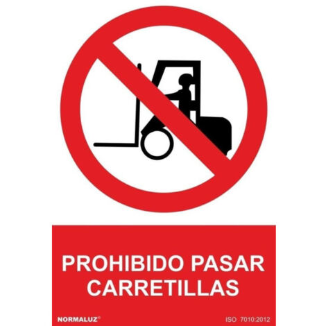 Señal de Prohibido Pasar Carretillas (texto y pictograma) con tintas UV SEKURECO 200 x 300 mm ADHESIVOS DE VINILO