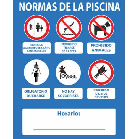 Señales de obligación "Normas de La Piscina", No hay socorrista SEKURECO 800 x 1200 mm PVC 3 mm