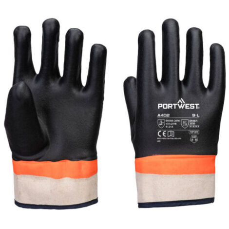Guante de PVC con doble inmersión y agarre arenoso PORTWEST A402 XL Negro/Naranja