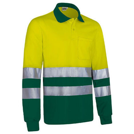 Polo térmico de Alta Visibilidad bicolor de manga larga y bolsillo SNAKE S Amarillo fluor / Verde botella (1/3)
