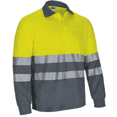 Polo térmico de Alta Visibilidad bicolor de manga larga y bolsillo ALBURY XL Amarillo flúor / Gris cemento (1/3)