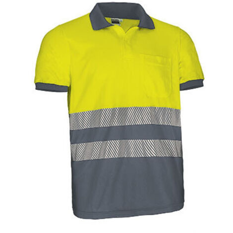Polo de Alta Visibilidad bicolor de manga corta y bolsillo THURSO S Amarillo flúor / Gris cemento (1/3)