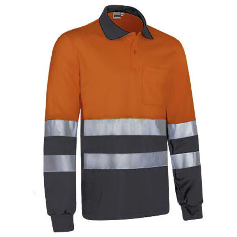 Polo térmico de Alta Visibilidad bicolor de manga larga y bolsillo SNAKE XL Naranja flúor / Gris carbón (1/3)