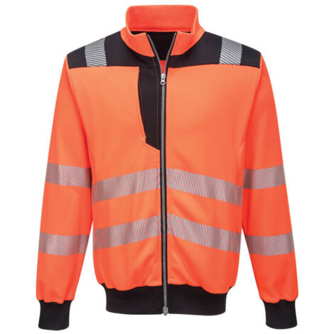 Sudadera de alta visibilidad cuello y puños ribeteados cremallera Ezee Zip y 3 bolsillos con cremallera PW370 5XL Naranja/Negro (1/2)