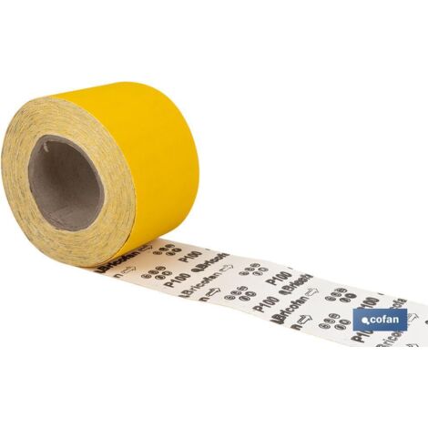 COFAN rollo lija de papel 100 x 25 m. g.100 , Rollo de lija de papel Amarillo con medida de 100mm de ancho x 25 metros de longitud. Granos desde 60 hasta 180.