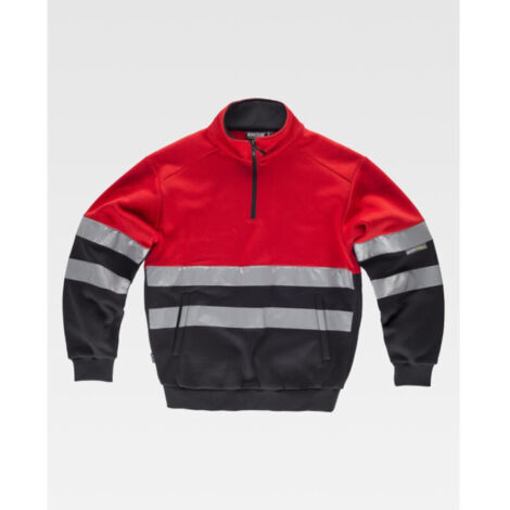 Sudadera rojo flúor combinada con cintas reflectantes - costuras reforzadas C9033 WORKTEAM M Rojo+Negro (1/2)