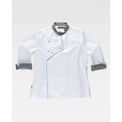 Chaquetilla entallada de mujer con cuello mao y solapa cruzada WORKTEAM B9242 S Blanco+Gris (1/3)