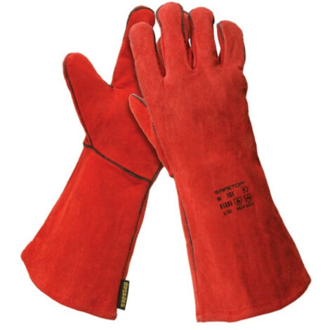 Guantes de soldador rojo de 35cm ESSEN Pack de 12 pares SAFETOP                         400 mm