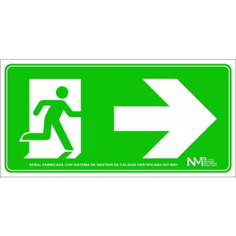 Señal Salida Puerta Derecha (Solo Pictograma) Luminiscente | CLASE B (PVC 0'7 mm) - 632 x 313 mm