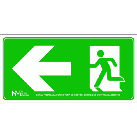Señal Salida Puerta Izquierda (Solo Pictograma) Luminiscente | CLASE A (PVC 1 mm) - 632 x 313 mm