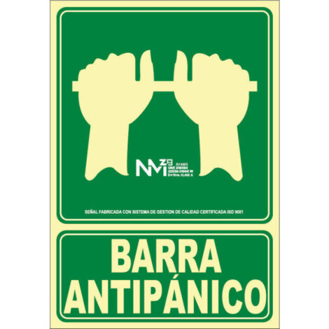 CARTEL DE EVACUACIÓN "EMPUJAR BARRA PARA ABRIR PUERTA" CLASE A (PVC 1mm) 22.4x30cm NORMALUZ