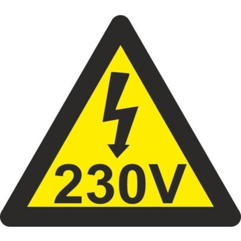 Señal triangular de riesgo eléctrico Rayo 230 V SEKURECO                         Lado 210 mm                          ADHESIVOS DE VINILO