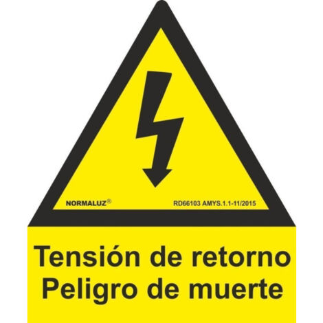 Señal Eléctrica Pentágono Tensión de Retorno Peligro de Muerte SEKURECO                         Lado 105 mm                          PVC GLASSPACK 0'7 mm