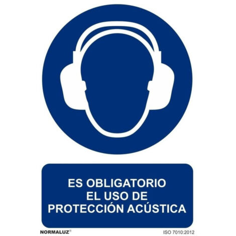 Cartel de obligación Es Obligatorio El Uso de Protección Acústica, con tintas UV SEKURECO                         300 x 400 mm                          CLASE B (ALUMINIO 0'5 mm)