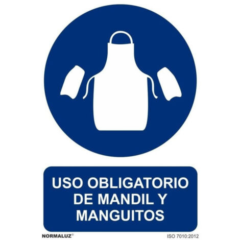 Señal de uso obligatorio de mandil y manguitos, con tintas UV SEKURECO                         100 x 150 mm                          ADHESIVOS DE VINILO