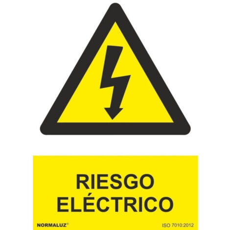 Señal de riesgo eléctrico (triángulo rayo) texto y pictograma SEKURECO                         210 x 300 mm                          CLASE B (ALUMINIO 0'5 mm)