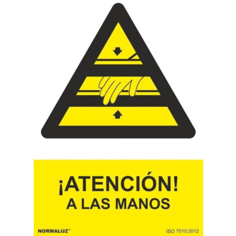 Señal ¡Atención! A Las Manos Con Tintas UV | ADHESIVOS DE VINILO - 100 x 150 mm (1/2)