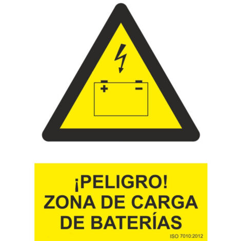 Señal de ¡Peligro Zona de Carga de Baterías SEKURECO                         150 x 200 mm                          ADHESIVOS DE VINILO