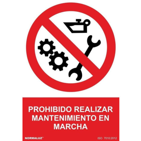 Señal de Prohibido realizar mantenimiento en marcha SEKURECO                         150 x 200 mm                          ADHESIVOS DE VINILO