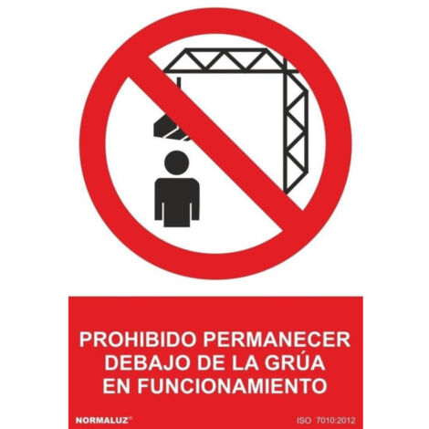 Señal de prohibido permanecer debajo de la grúa en funcionamiento SEKURECO 100 x 150 mm ADHESIVOS DE VINILO (1/2)