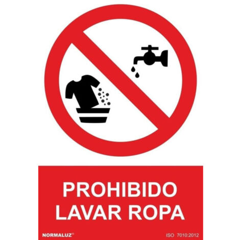 Señal de Prohibido lavar ropa, con tintas UV SEKURECO 150 x 200 mm ADHESIVOS DE VINILO (1/2)