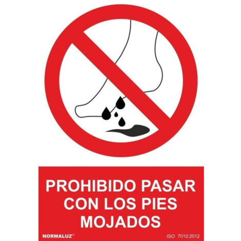 Señal de Prohibido pasar con los pies mojados SEKURECO                         150 x 200 mm                          ADHESIVOS DE VINILO (1/3)