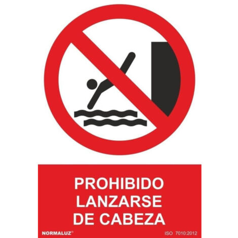 Señal de Prohibido lanzarse de cabeza SEKURECO                         100 x 150 mm                          ADHESIVOS DE VINILO