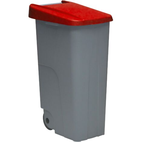 Contenedor Reciclo 110 litros Cerrado, Rojo, 88x57x42 cm, INCLUYE rollo de 10 Bolsas de basura de 120 litros