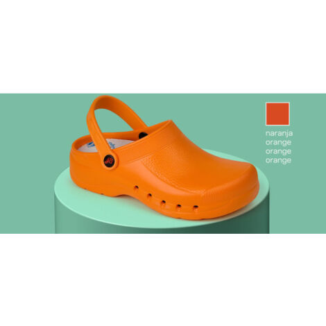 Zueco para sanidad y hostelería con tratamiento virucida y antibacterias unicolor DIAN EVA 35 Naranja