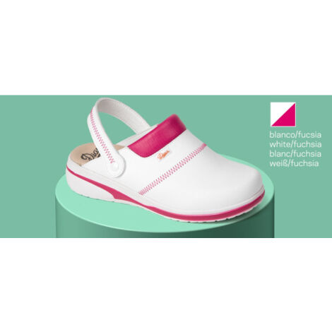 Zueco acolchado en empeine anatómico con plantilla de microfibra técnica Dian MAR 35 Blanco/Fucsia