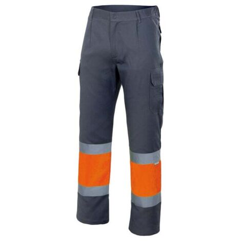 Pantalón forrado con punto liso bicolor de alta visibilidad VELILLA Serie 156 L Gris / Naranja