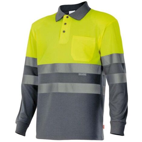 Polo Bicolor Manga Larga Alta Visibilidad GRIS/AMARILLO FLÚOR XL