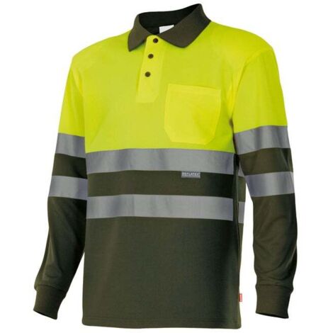 Polo Bicolor Manga Larga Alta Visibilidad VERDE CAZA/AMARILLO FLÚOR M