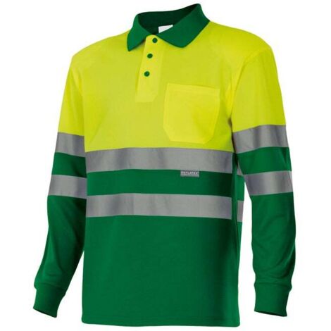 Polo Bicolor Manga Larga Alta Visibilidad VERDE HIERBA/AMARILLO FLÚOR M
