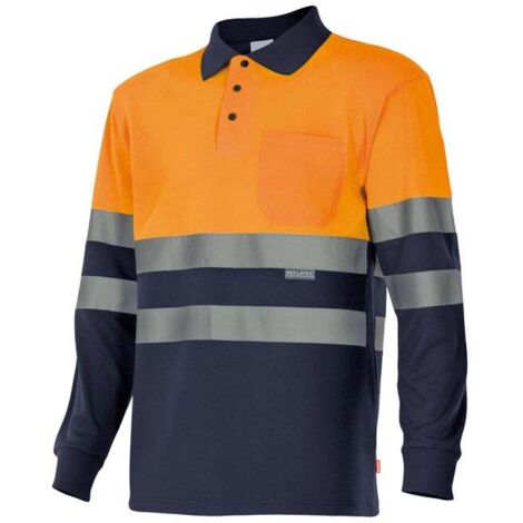 Polo Bicolor Manga Larga Alta Visibilidad AZUL MARINO/NARANJA FLÚOR 3XL