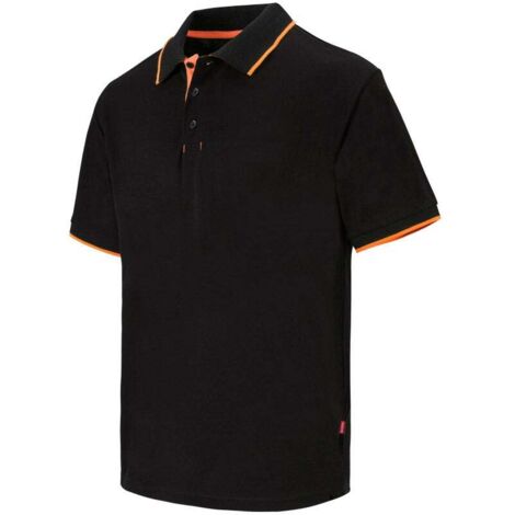 Polo Bicolor Raya Manga Corta NEGRO/NARANJA FLÚOR L
