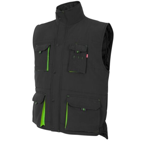 Chaleco Acolchado Bicolor Multibolsillos NEGRO/VERDE LIMA 2XL