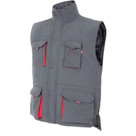 Chaleco Acolchado Bicolor Multibolsillos GRIS/ROJO 2XL