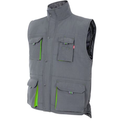 Chaleco Acolchado Bicolor Multibolsillos GRIS/VERDE LIMA 2XL