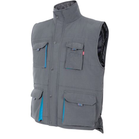 Chaleco Acolchado Bicolor Multibolsillos GRIS/CELESTE S